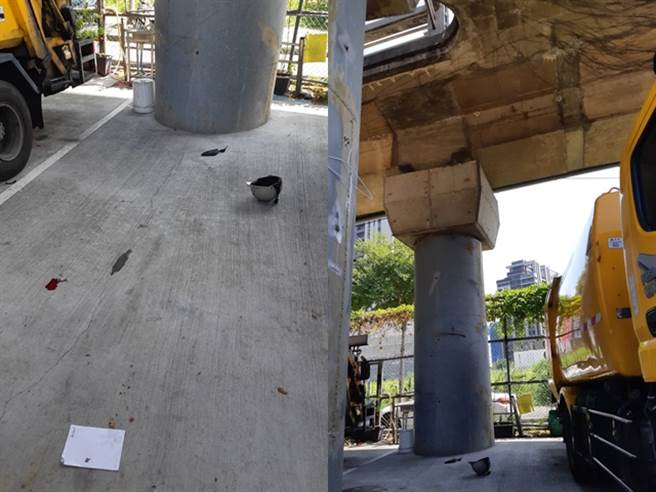 新北市三重區重新橋機車道往三重方向今（25日）中午12時許發生1名77歲騎士因不明原因自撞護欄後，整個人飛出車外墜落橋下受重傷昏迷。(民眾提供)