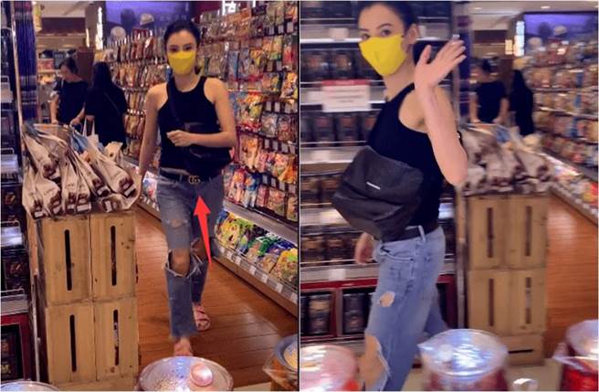 野生张柏芝逛超市。（图／取材自新浪娱乐）