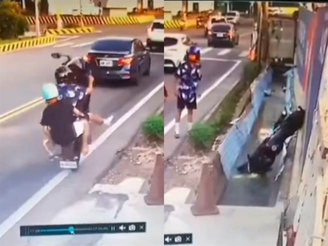 1名青少年日前骑机车载着友人，疑似耍帅猛催油门，导致加速过快、机车当场「翘孤轮」，机车之后暴衝一段距离后，整辆车再掉落一旁的大水沟中。（番社自脸书社团「重机车友❘各区路况、天气回报中心」）