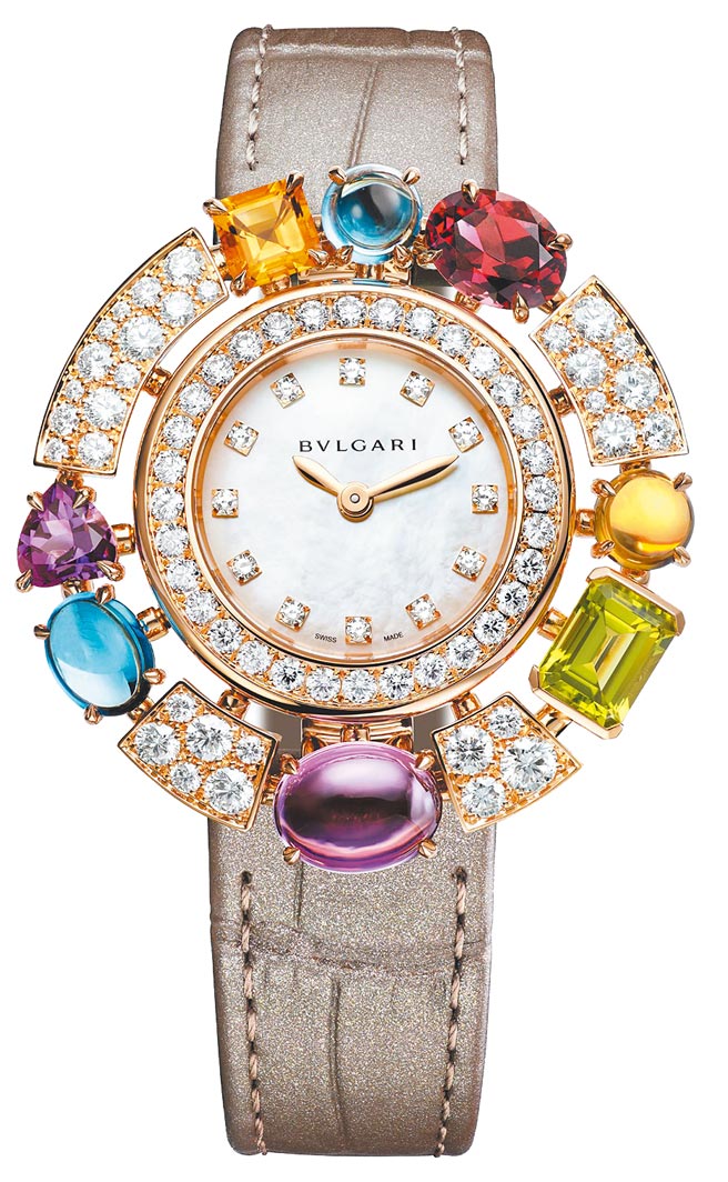 寶格麗ALLEGRA系列玫瑰金彩寶腕表，89萬6000元。（BVLGARI提供）