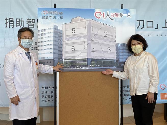 嘉基建造智慧手術大樓 ，嘉義市長黃敏惠送上紅包，嘉基院長姚維仁期待各界共襄盛舉做好事。（廖素慧攝）