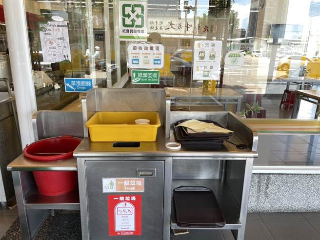 便當店、自助餐店若未設置紙餐具回收設施，10月1日起將依違反《廢棄物清理法》開罰，提醒業者注意。（環保局提供／林欣儀台中傳真）