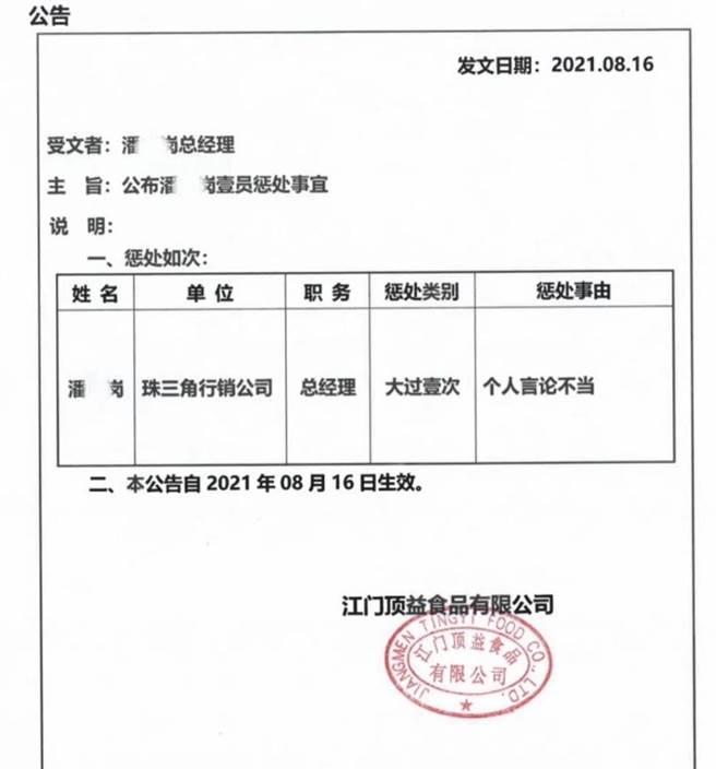 潘姓經理被處分的文件。／南方日報