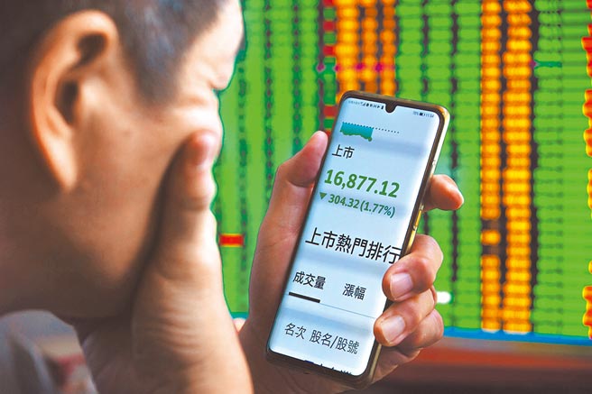 美债殖利率再度飙涨，导致美股开盘重挫569点，台股29日开盘跌破万七大关，盘中下跌300多点，终场以下跌325.98点，收在16855.46点，让投资人面有苦色。（罗永铭摄）