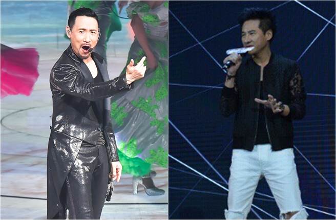 曾与张学友合演《雪狼湖》的海鸣威(右)，沉寂后再现身，至能在谢霆锋节目中打下手。(取材自中时资料照片、英皇娱乐--北京 微博)

