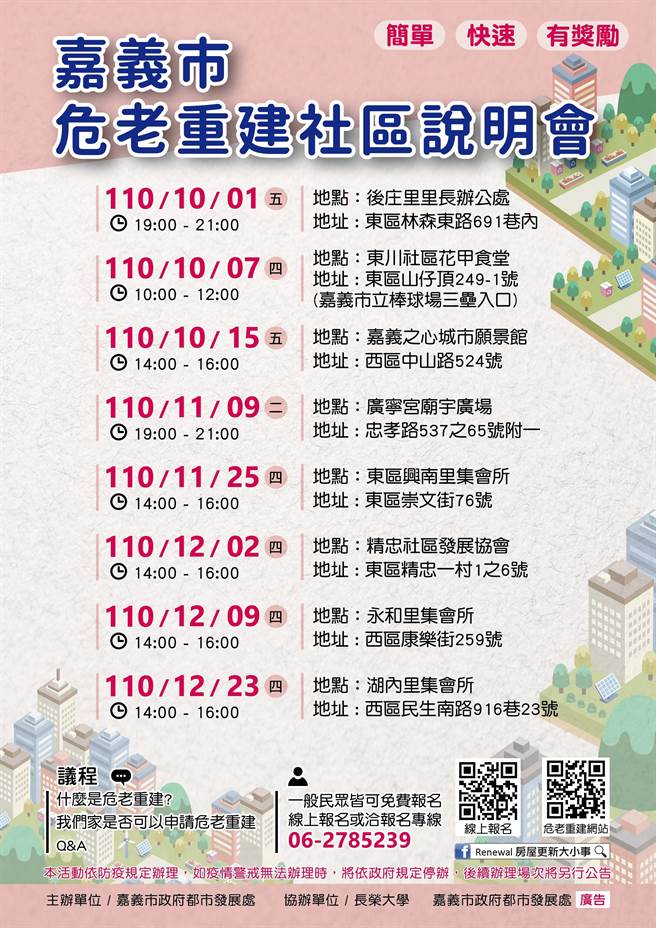 嘉义市危老重建说明会期程。（嘉义市政府提供）