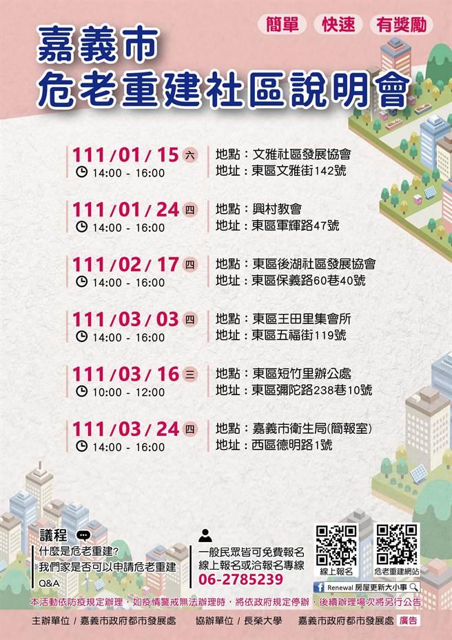 嘉义市危老重建说明会期程。（嘉义市政府提供）