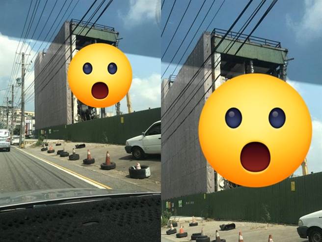 脸书「我是中坜人」贴出1张当地建筑拆除照，网友发现图片中建筑后方的柱子残破细小，机具也在大楼后方作业，惊觉与漫波饭店方式类似，惊呼「不怕事件重演？」（翻摄自脸书「我是中坜人」）