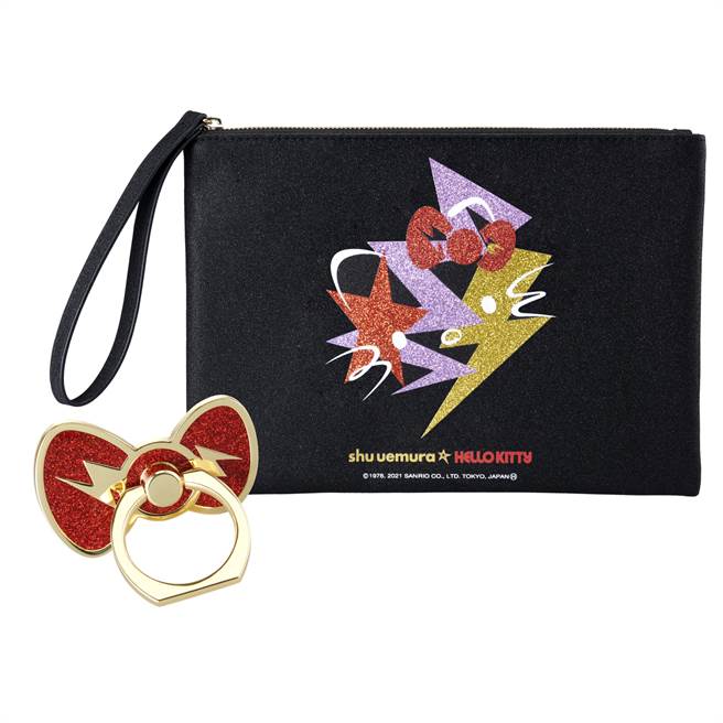 买任两支HELLO KITTY联名唇膏即可获得限量蝴蝶结造型手机环，单笔消费满NT4,500，并含任一HELLO KITTY眼影盘，即可获得限量联名化妆包。（图／品牌提供）