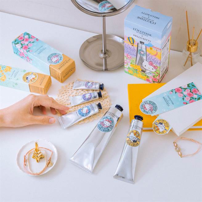 L'OCCITANE X Hello Kitty联名乳油木手霜家族组。（图／品牌提供）