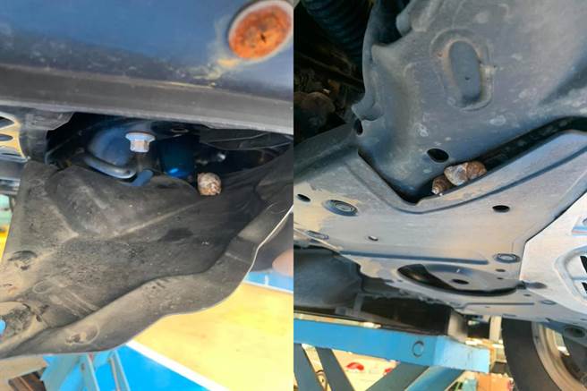 原PO的车子在升起后，看见底盘卡着凤螺，瞬间脸都绿惹。（翻摄脸书社团《爆废公社二馆》）