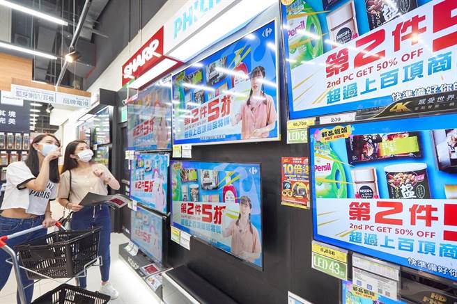 11月2日前使用纸本5倍券购买家乐福家电，满500元送500元、满1000元送1000元满额抵用券。（家乐福提供）