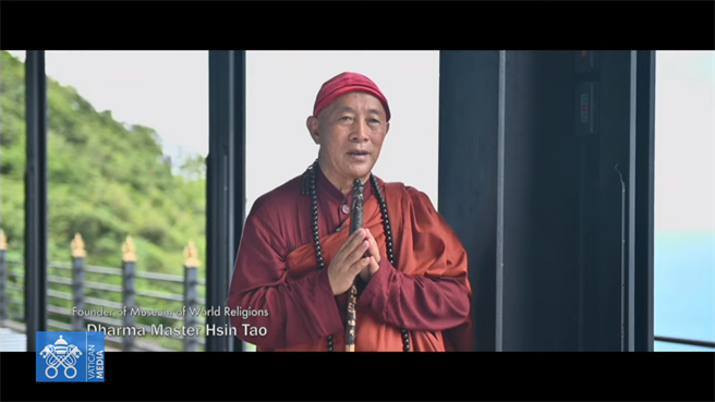 世界宗教博物館創辦人心道法師，在教廷舉辦的「信仰與科學：邁向COP26氣候峰會」，以影片方式表達對氣候變遷的建言與關懷。（圖截取自梵蒂岡新聞台直播影片）
