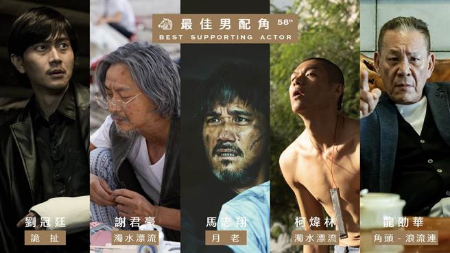 龍劭華、劉冠廷、馬志翔、謝君豪和柯煒林獲得評審青睞，入圍金馬獎最佳男配角。（金馬執委會提供）