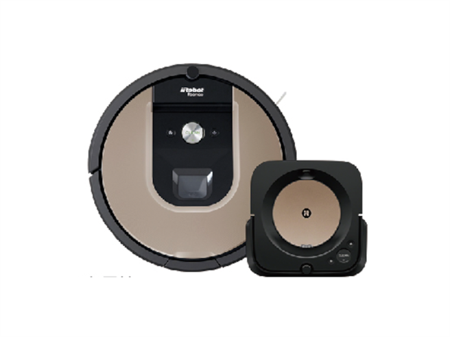 新竹大遠百獨家，來思比Roomba960掃地機器人，原價5萬9999元、特價2萬8999元，贈市價3萬800元的Braava jet m6掃拖機器人（3年保固）。（遠百提供）