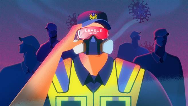 台美日打击网路犯罪论坛会场播放我国制作的防疫影片：「臺湾警察防疫不缺席」画面。(警政署提供)