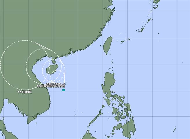 位在南海的熱低壓，最快明天發展為颱風「獅子山」。（翻攝日本氣象廳）