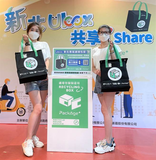 新北市环保局7日与家乐福及配客嘉共同签订合作备忘录，推动线上购物平台使用「新北Ubox」循环包配送，取代一次性包材。（新北市环保局提供／叶书宏新北传真）