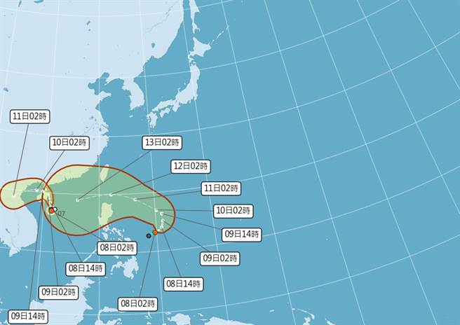 颱风接力生成，下一个颱风圆规，国庆连假后将威胁台湾。（中央气象局提供）