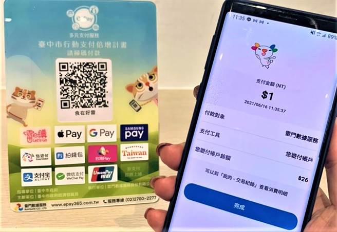 台中市府經發局10月1日至31日舉辦「行動支付零接觸，滿百買單我來付」行銷活動。（盧金足攝）