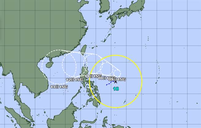 圓規生成，下周起影響台灣地區。（翻攝日本氣象廳）