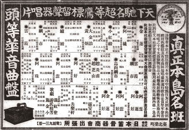 知名酒樓與藝旦錄製的留聲器唱片，成為1920、30 年代大眾流行音樂的代表之一。（圖／漢珍數位圖書）