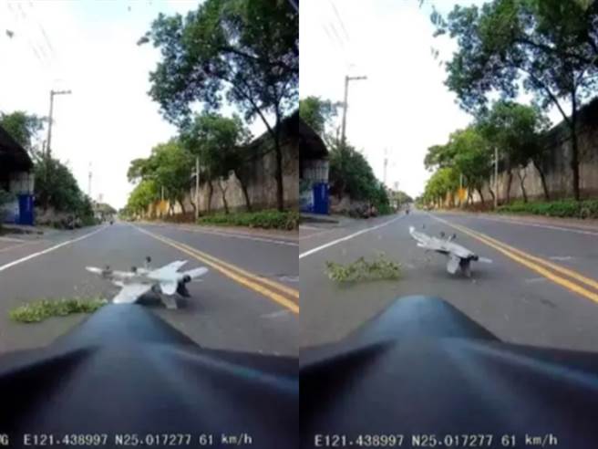 1名網友行車途中突然發現空中有不明物體直衝他的車身，所幸他即時加速躲開，事後他看行車紀錄器才發現該物體疑似是1輛遙控飛機或空拍機。（翻攝自臉書「爆料公社」）