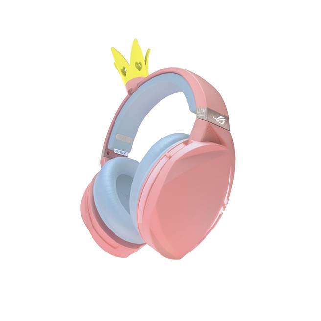 ROG Strix Fusion 300 PNK LTD电竞耳机，随附可拆卸小皇冠配饰，定价3490元。（华硕提供）