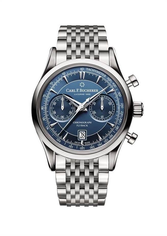 宝齐莱马利龙Manero Flyback飞返计时码表，钢表带款22万元。（ Carl F.Bucherer提供）