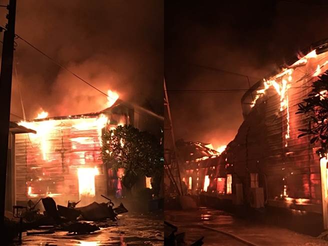 国道1号南向路竹段339公里处，道路旁的工厂今（9日）发生严重火警，火势造成的大量浓密黑烟向上窜升、四散。（消防局提供）