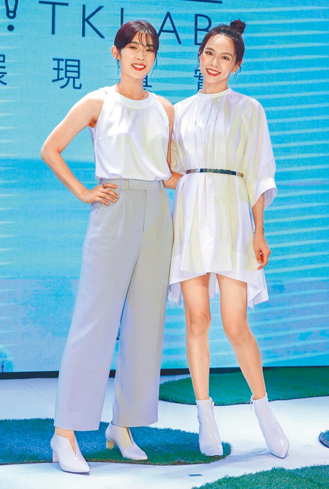 夏于乔（右）、林思宇昨出席保养品牌代言活动。（粘耿豪摄）