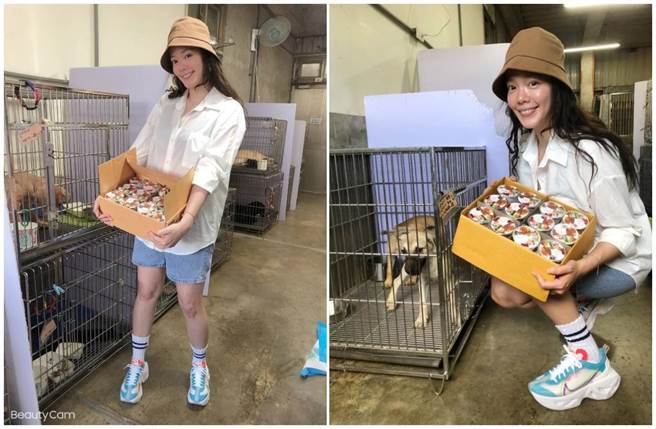 翊萱前阵子发起「翊起浪爱成真」活动，一共捐出了232个饲料罐头。（艾迪升传播提供）