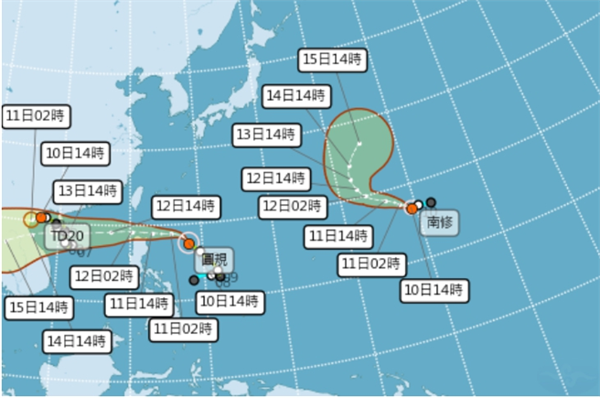 中央氣象局今(10)日晚間20：30發布第十八號颱風「圓規」的海上颱風警報。(圖/氣象局)