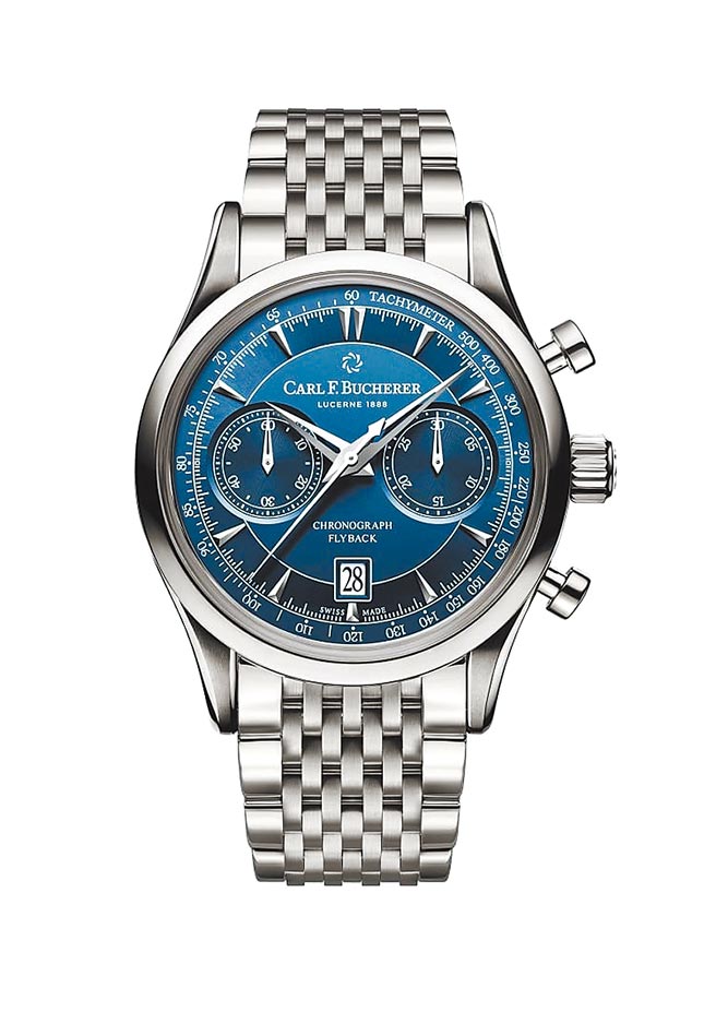 宝齐莱马利龙Manero Flyback飞返计时码表，钢表带款22万元。（ Carl F.Bucherer提供）