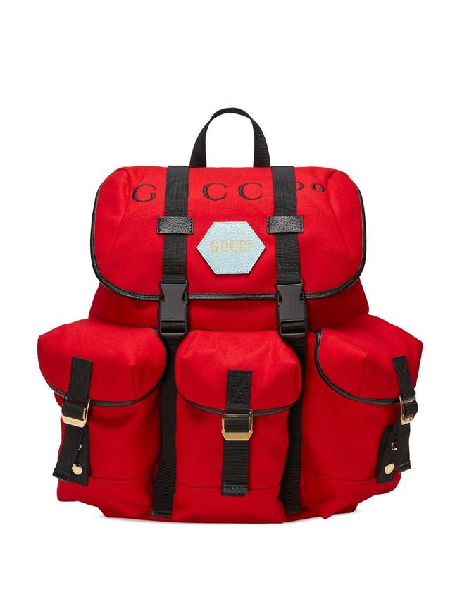 GUCCI百年庆Centennial红色LOGO后背包，8万8200元。（GUCCI 提供）