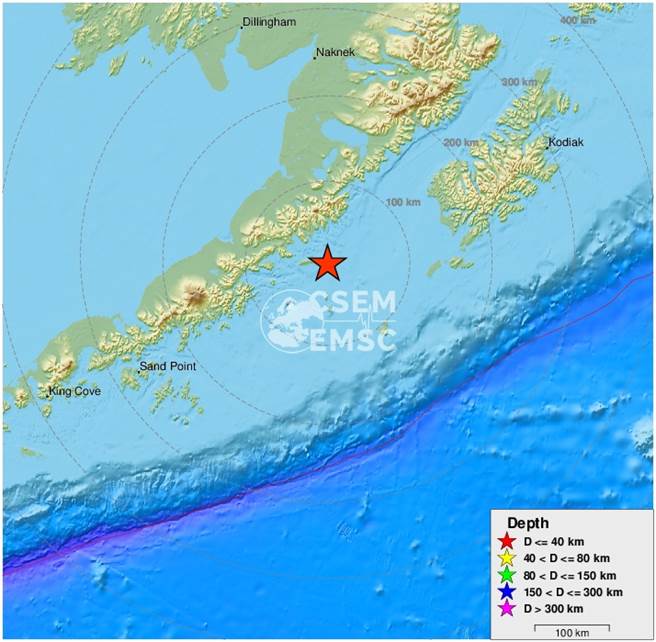 美國阿拉斯加發生規模7地震，暫無發出海嘯警報。（圖／摘自Twitter）
