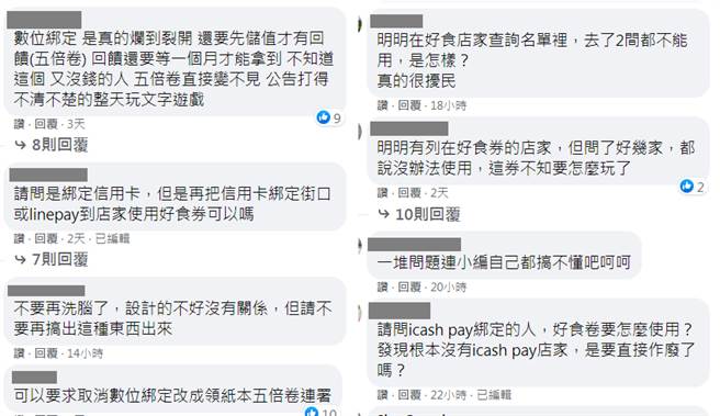 网友纷纷到经济部脸书留言，抱怨好食券难用。（图／摘自经济部脸书）