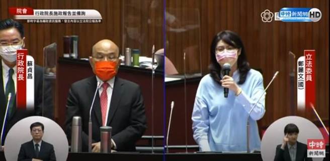 郑丽文质询苏贞昌。(图 翻摄自中时新闻网直播)