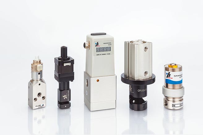 高鹿是台湾第一家研发制造比例阀的专业厂商；图为该公司从设计开发到独立制造的一系列比例阀。图／业者提供