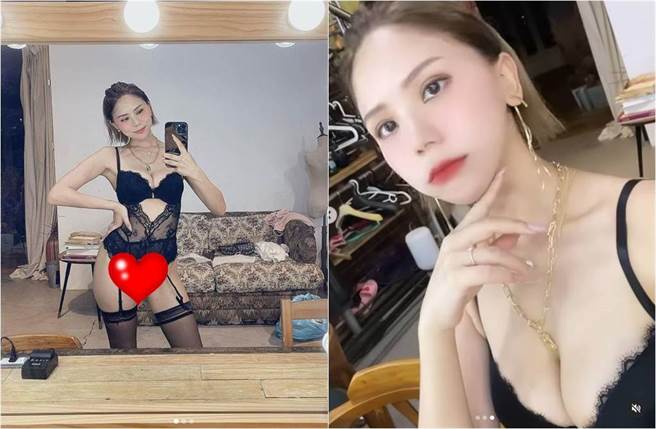 蕾菈辣穿黑色蕾絲性感睡衣、搭配吊帶襪，性感照讓網友眼睛大吃冰淇淋。（圖／取材自蕾菈Instagram）