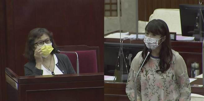 北市议员许淑华14日踢爆（右），动保处竟动用了「救命钱」第二预备金270万元，只为洗白市长柯文哲爱动物的形象，成效也不佳。（摘自北市议会直播／张颖齐台北传真）