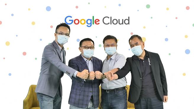 桦汉14日宣布与Google Cloud策略联盟，合作发展云硬软平台，图左起为Google Cloud客户解决方案经理林书平、Google Cloud台湾总经理谢良承、桦汉董事长朱復铨、总经理蔡能吉。图／Google Cloud提供