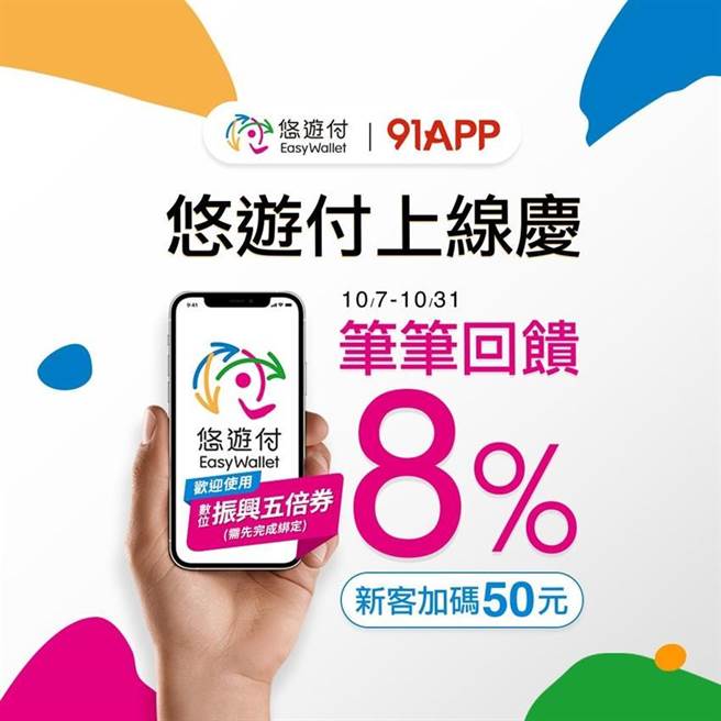（悠游付91APP上线，笔笔回馈8％。图／悠游卡公司提供） 
