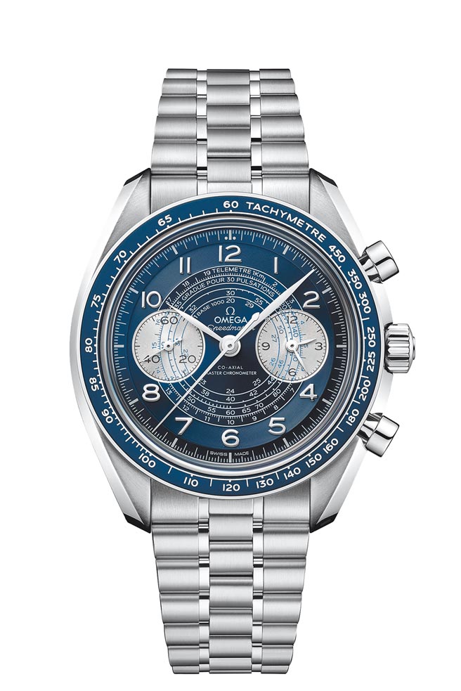 欧米茄超霸Chronoscope腕表，蓝面不锈钢款，28万3000元。（OMEGA提供）