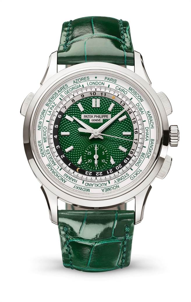 百达翡丽编号5930P-001铂金自动飞返计时世界时间腕表，293万2000元。（Patek Philippe提供）