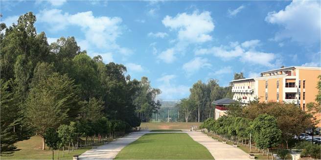 软硬体具佳的南华大学，校园一景。(南华大学提供)