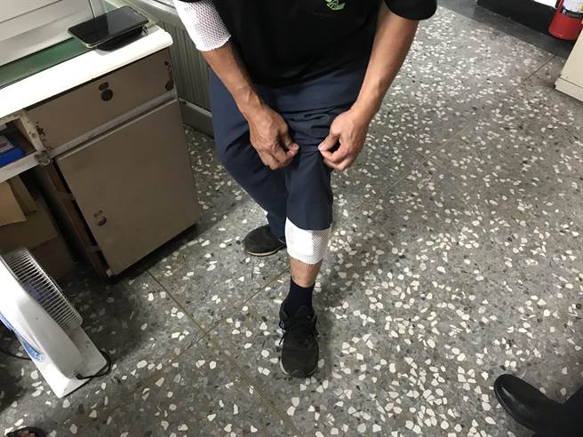 陽男右胸、後頸及小腿多處受傷。（讀者提供／張毓翎台南傳真）
