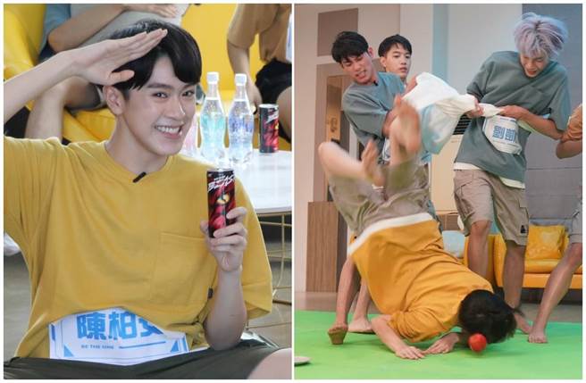 陈柏安在叼苹果的挑战中，当场「折颈」倒栽葱重摔。（火星多媒体有限公司提供）