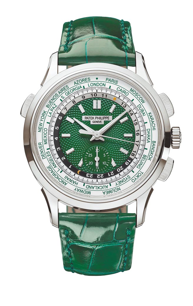 百達翡麗編號5930P-001鉑金自動飛返計時世界時間腕表，293萬2000元。（百達翡麗提供）