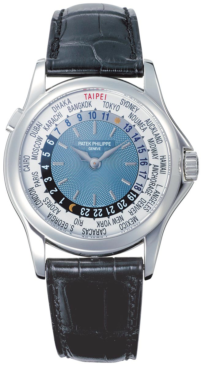 百达翡丽重视在地市场，2005年推出台北限定编号5110P-014世界时间腕表，将标示时区的「香港」改成「台北」，限量50套早早就被抢购一空。（百达翡丽提供）